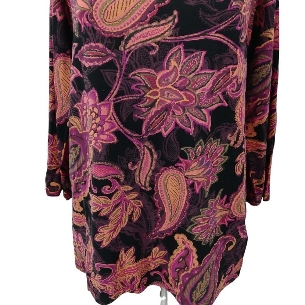 J.Jill Wearever Collection Paisley Blouse Size M Stretch 3/4 Sleeve Knit Orange - Picture 3 of 12